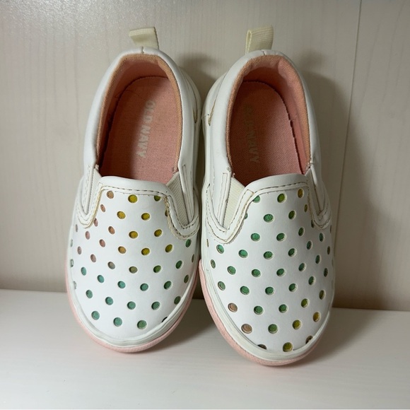 Old Navy Off White Slip On Canvas Polka dot Sneakers Size 5 - Picture 1 of 7